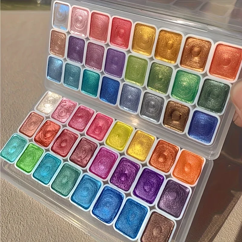 180/98/60/20Colors Pearlescent Watercolor Pigment, Portable Metal Watercolor Solid Pigment Set,  Suitable for Painting, Nail Art