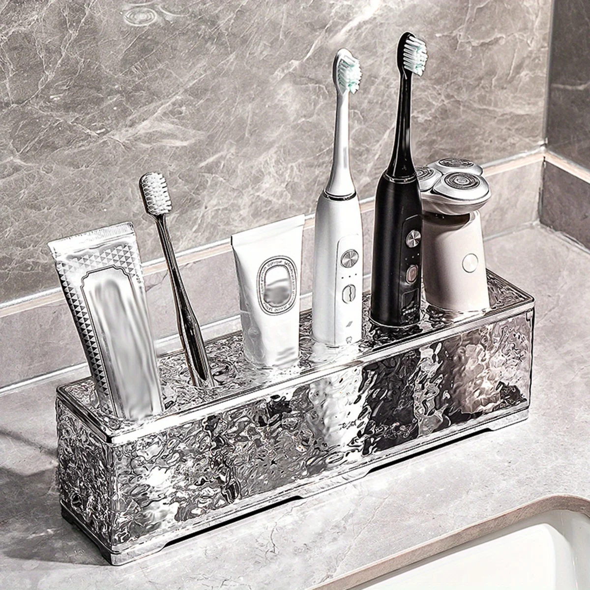 1pc Toothbrush Holder Stand For Bathroom, Freestanding Countertop Bathroom Organizer, Toothbrush Razor Storage Rack