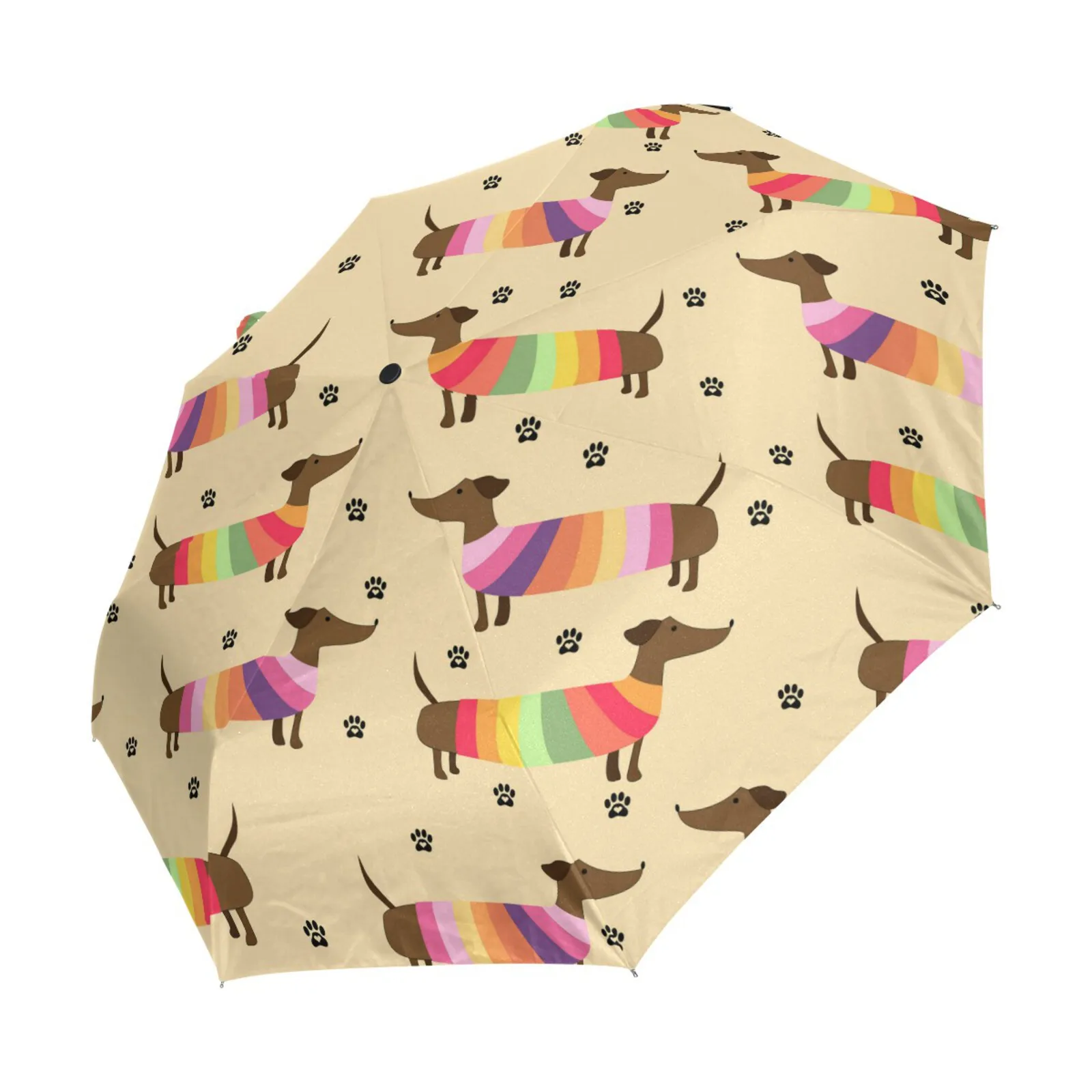 Dachshunds Puppy Dog Automatic Umbrella Rain Women Sun Protection Windproof Three Folding Umbrella Inside Black Coating 8 Ribs