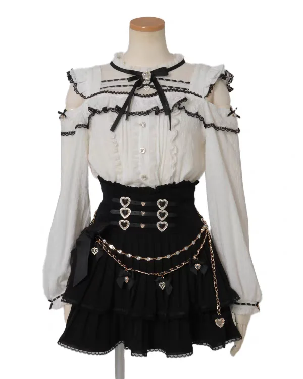 

Lolita Shirt Japanese Style Mass Production Spring Autumn Top New Arrival Sweet Cute Lace Patchwork Off-shoulder Casual Blouses