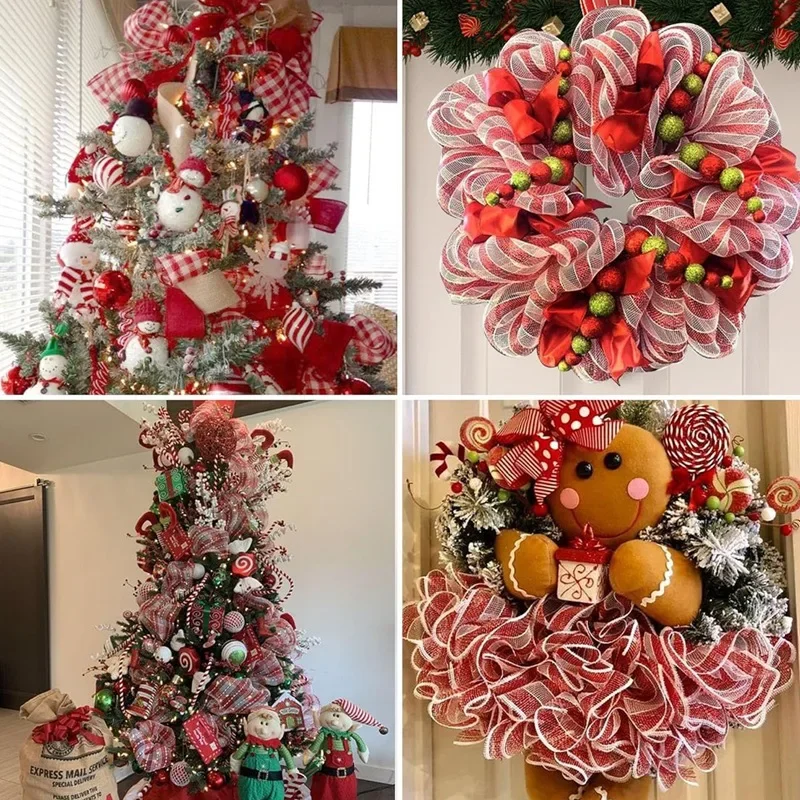 Weihnachtsbaumschmuck, Band, Netzband für Kranz, Schleife, Girlande 2025, Weihnachtsdekoration, Heimdekoration, Geschenke, Navidad, Neujahr 2026 – Detail 11