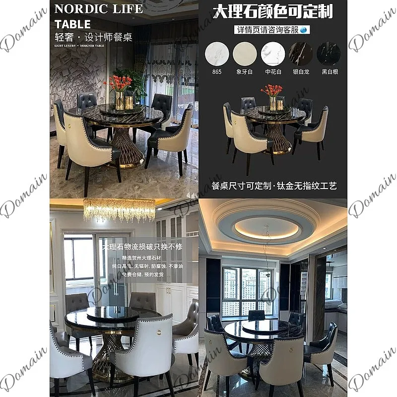 New Marble Round Dining Table with Lazy Susan Luxury Modern Simple Home Round Table for 4-8 People
