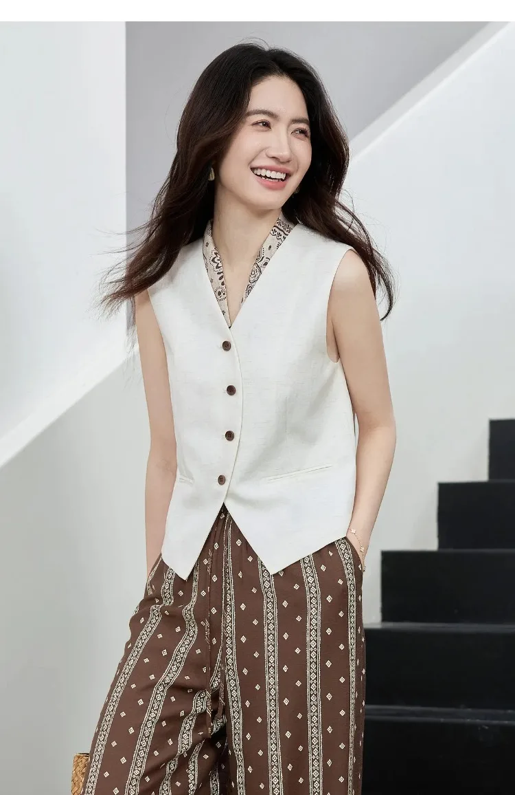 SENTUBILA Damen Weste mit V-Ausschnitt, Sommer 2026, Neues Minimalistisches Pendler-Design, Einfache Ärmellose Oberbekleidung mit Kordelzug, 162JA4957 – Detail 26