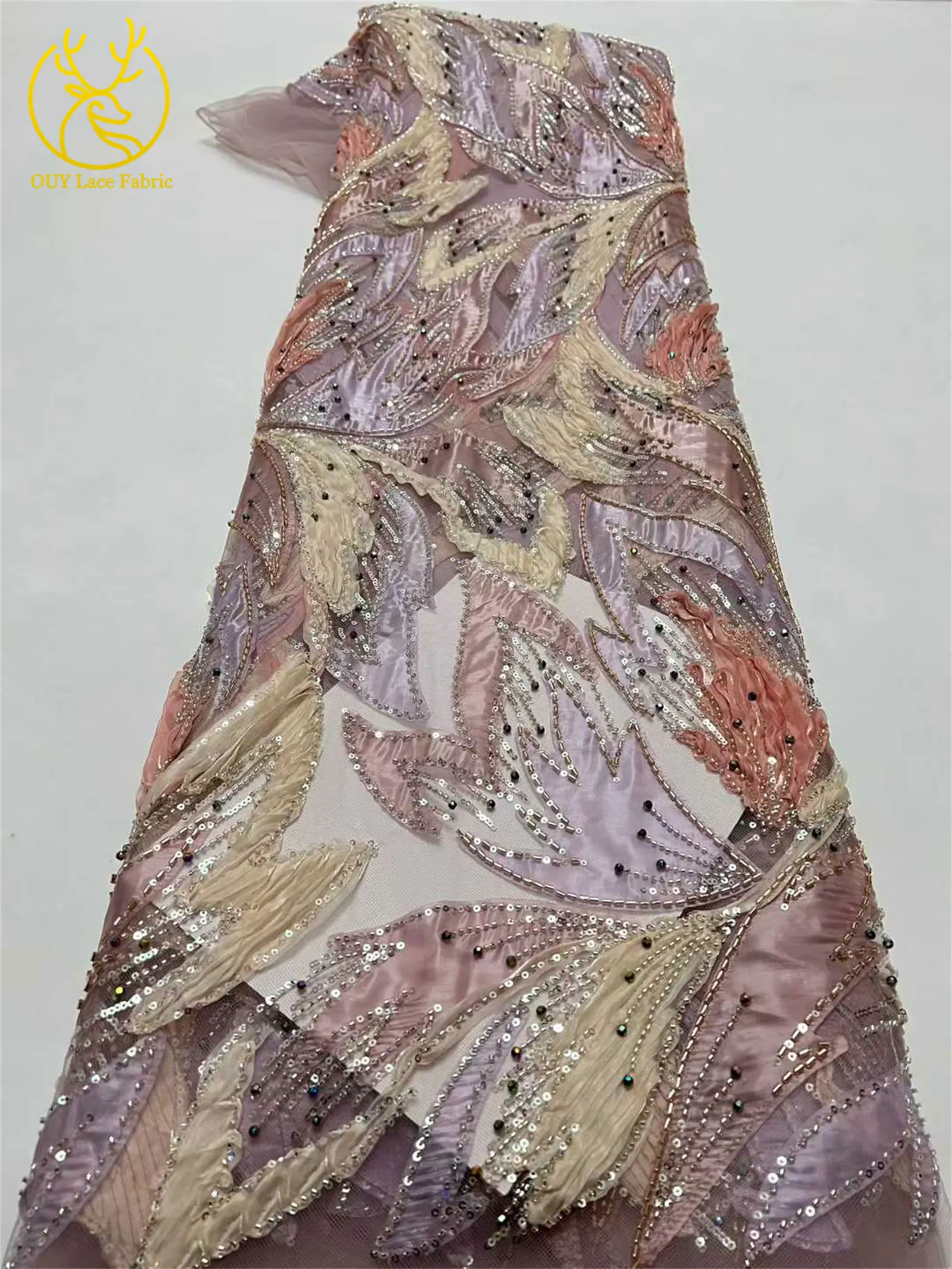 2026 Afrikanischer Perlen-Spitzenstoff 5 Yards Nigerianischer Französischer Pailletten-Tüll-Spitzenstoff für Damen-Abendkleider zum Nähen 5 Yards – Detail 17