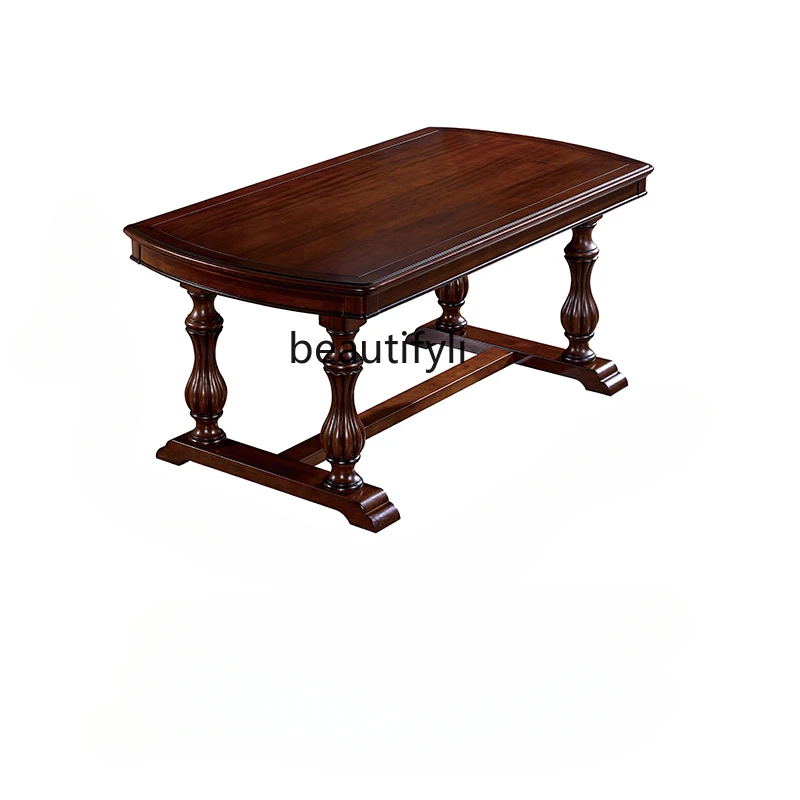 American-Style Solid Wood Dining Table Rectangular Classic Retro Villa Restaurant Western Food Table