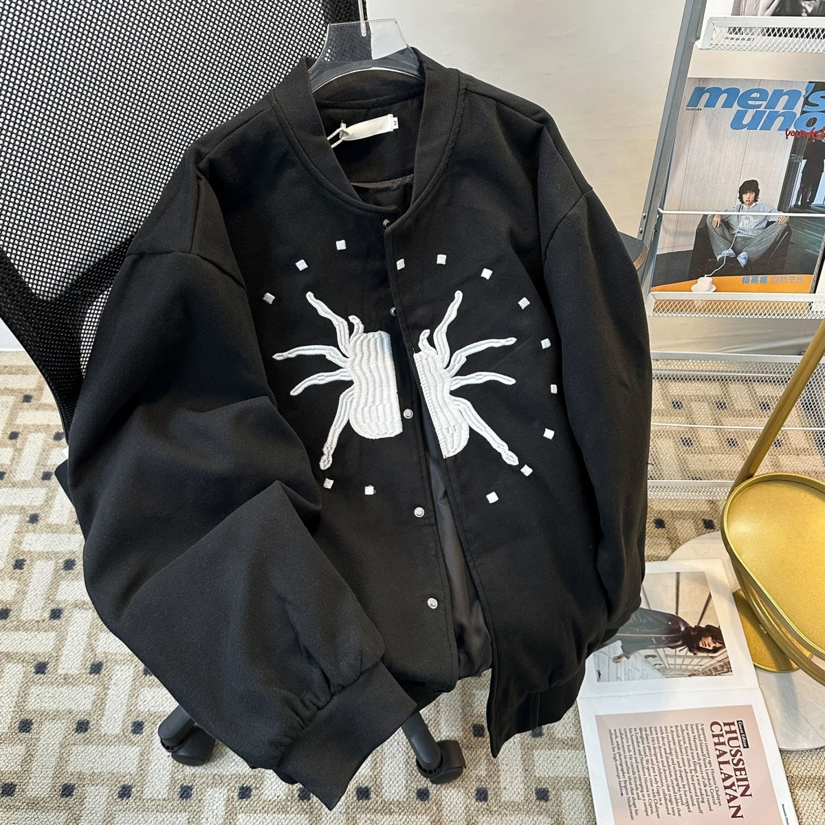 

Повседневная куртка-бомбер унисекс с вышивкой в американском стиле, свободного кроя, из полиэстера, молодежная мода