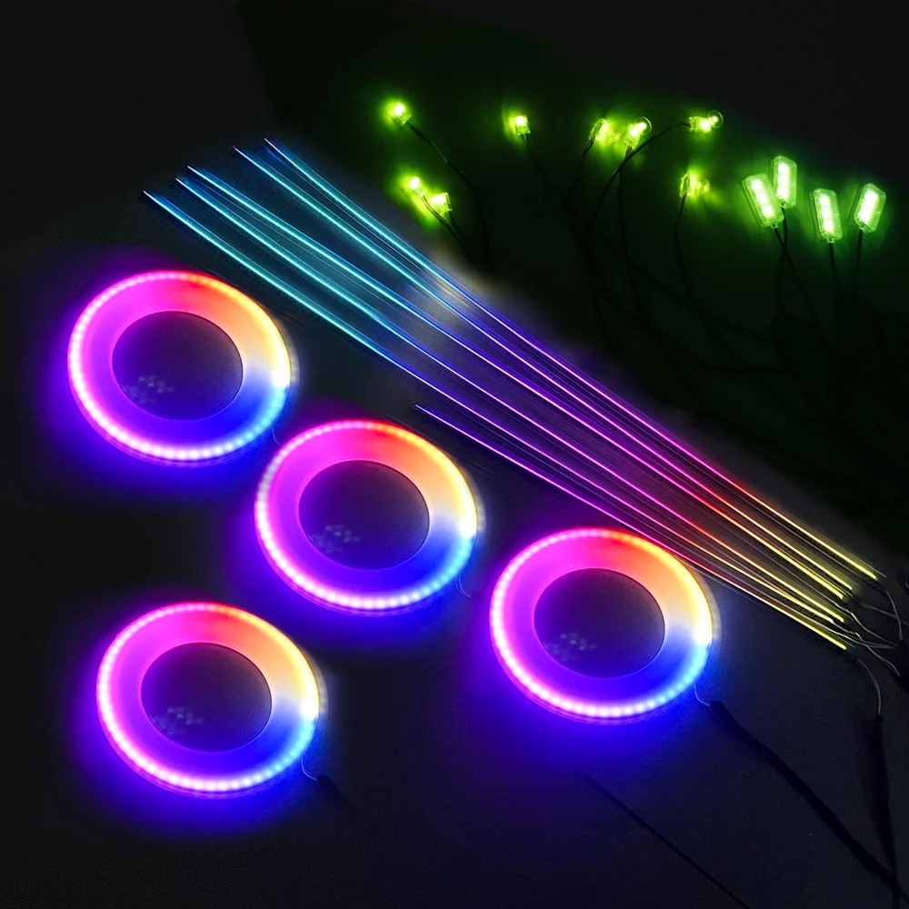 Car LED Ambient Lights 22 in 1 Interior Strip RGB 64 Color App Control Rainbow Symphony Atmosphere Lamp Acrylic Hidden Universal