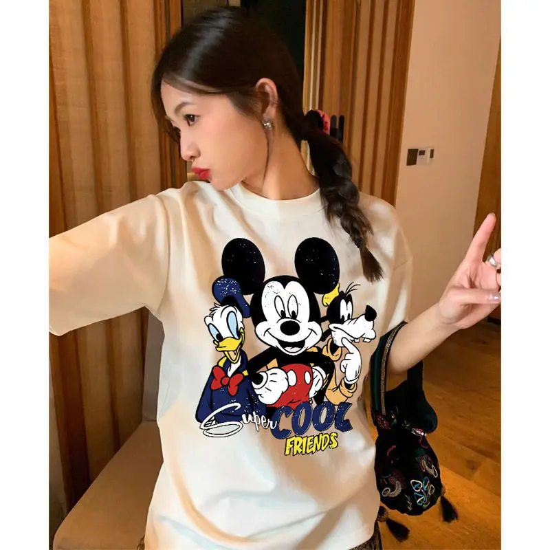 

Hong Kong Style Ins Disney Mickey Tide Brand Versatile T-shirt Top Women's Pure Cotton Short-sleeved Casual Couple's Senior