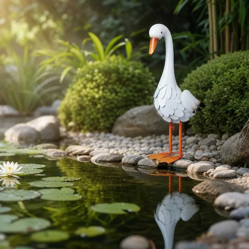 Iron‑Art Simulation Goose Sculpture Metal Animal Statue Ornament for Backyard Park Lawn Home Garden Landscape Decor