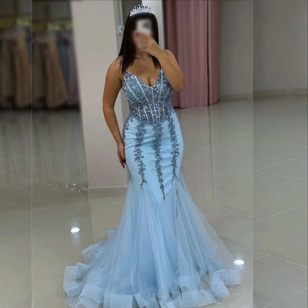 

Customized Sparkle Mermaid Floor-length Luxury Evening Dress With Spaghetti Strap Bespoke Occasion Elegant Party Wedding