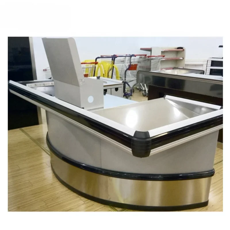 supermarket cash counter checkstands with conveyor belt