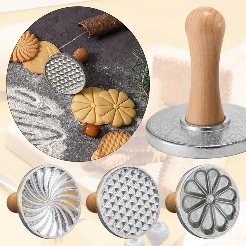 Biscuit Making Mold With Wooden Handle Diamond Biscuit Making Mold Spiral Coil Flower Shape Mold