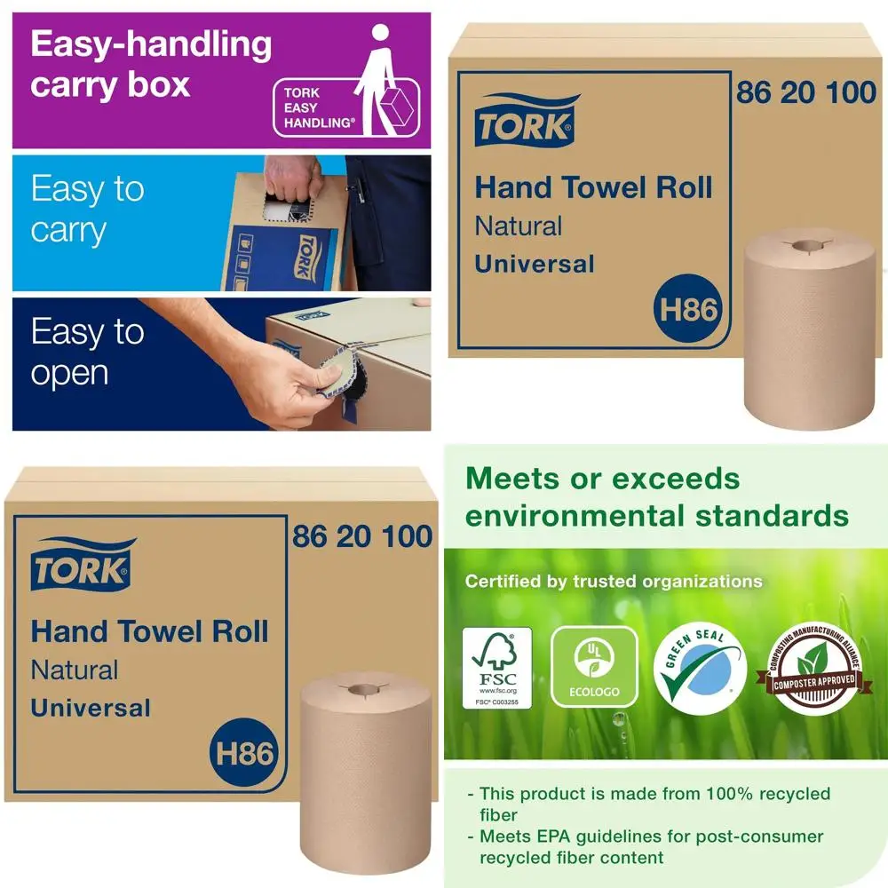 

Natural Paper Hand Towel Rolls, 12 Packs x 425 Sheets, Mini Dispenser Compatible