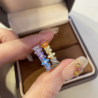 Foydjew 2025 New Elegant Stylish Gold Color Rings with Rainbow Colorful Cubic Zirconia Simple Fine Ring For Women