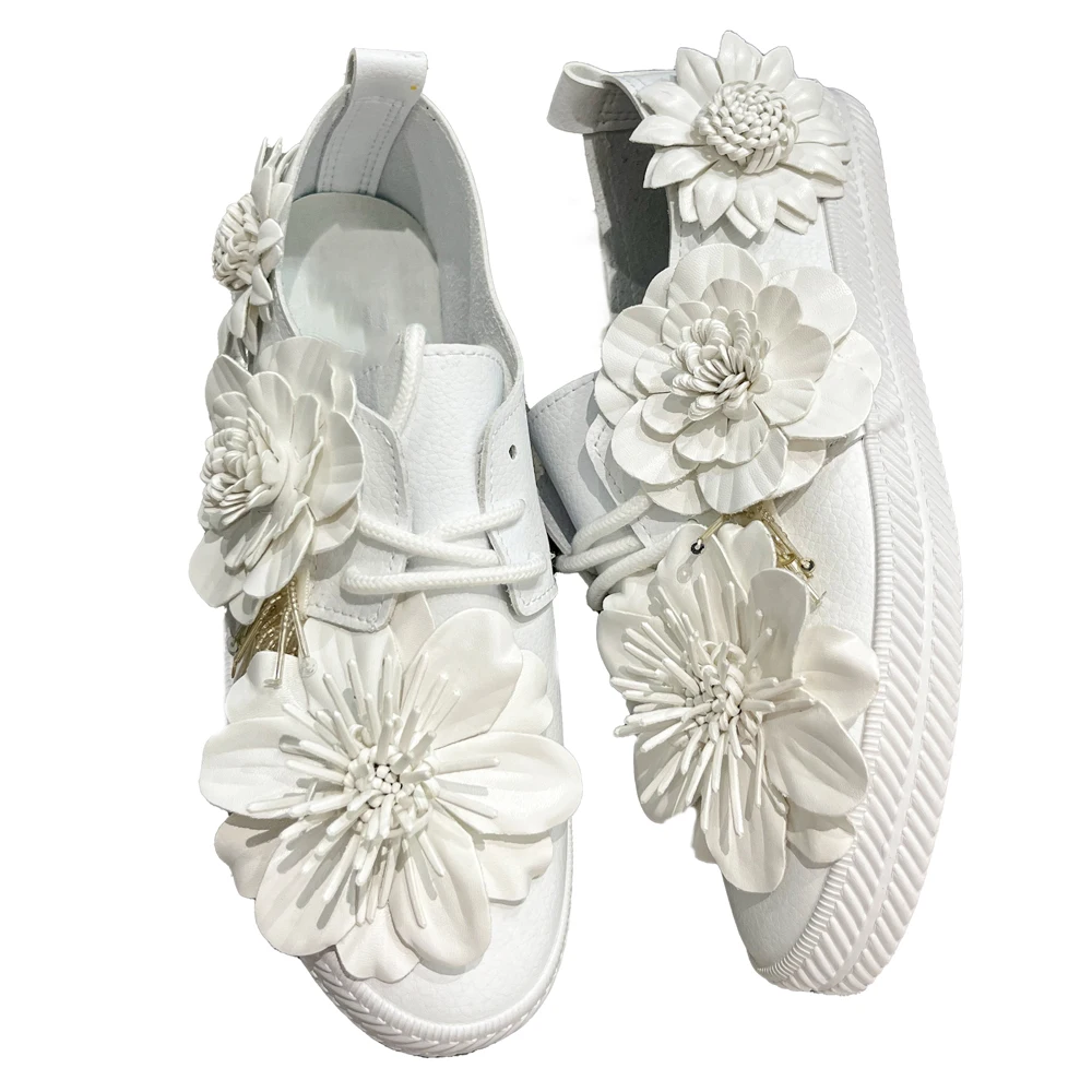 New Summer Flower Casual Shoes Lace-up Fashion Lazy Soft Comfortable Flats Female Belt Waterproof Daily White Shoes No Tired