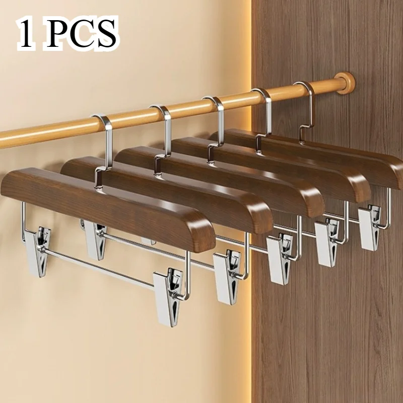 

1pc Wooden Clothes Hanger with Hooks for Skirts and Trousers | Durable Non-Slip Wardrobe Organizer Rack for Dormitory