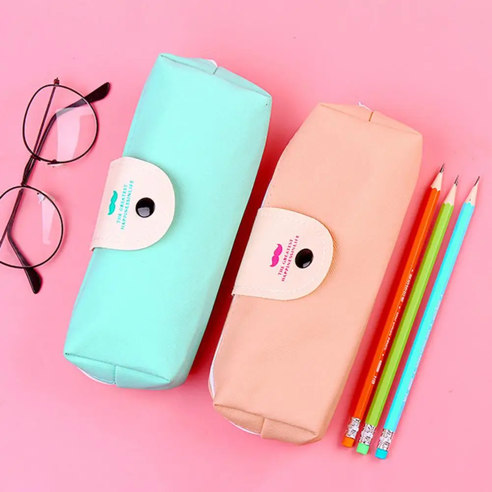 Portable  Durable Pen Pouch Stationery Holder Faux Leather Pencil Bag Zipper Closure   Home Supplies