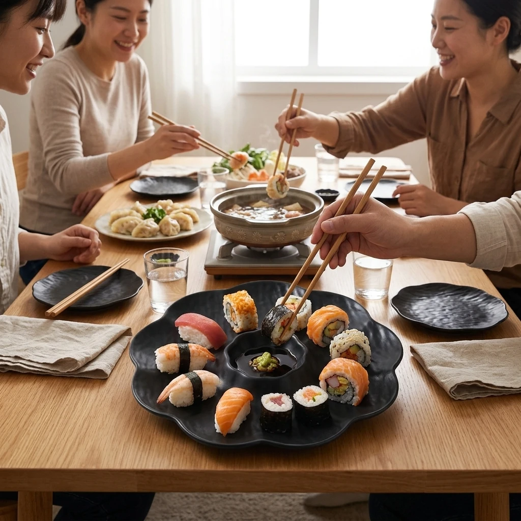 Japanese Stone Texture Plastic Dumpling Tray With Sauce Dish Sushi Snack Platter