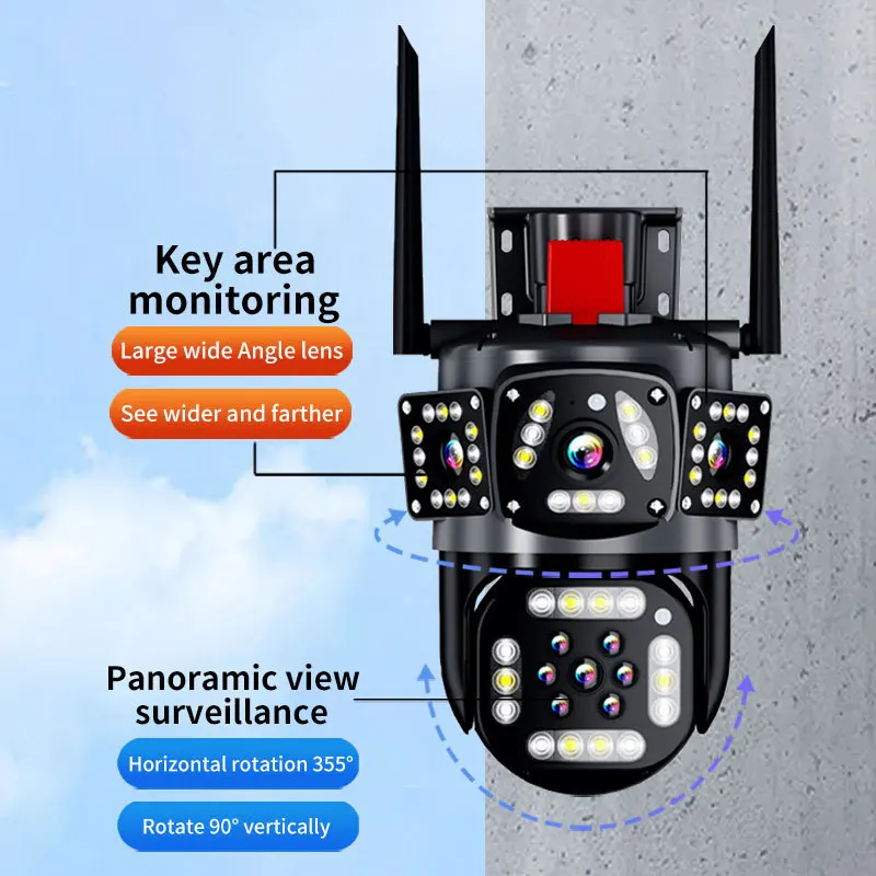 6MP WiFi Camera Outdoor 8X Zoom Three Lens Three Screen Auto Tracking Security Protection PTZ Video Surveillance CCTV