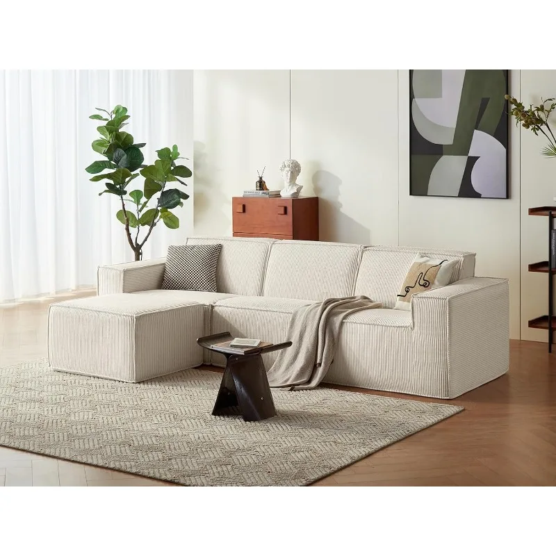 Oversized Deep Modular Sectional Sofa, Cloud Couch L Shaped 3-Seat Sofa with Ottoman, Corduroy Sectional Couches