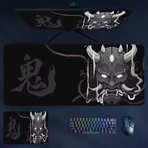 Rubber Mousepad Japanese Samurai Mouse Pad Ghost Mask Gaming Keyboard Mat Locking Edge Deskmats Non-slip Gamer Mat Table Carpet