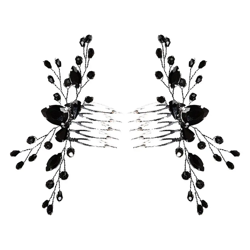 

2 Pcs Black Crystal Bridal Wedding Queen Accessories Hair Decorations Vintage Comfortable Longtime Use Elegant Glamorous