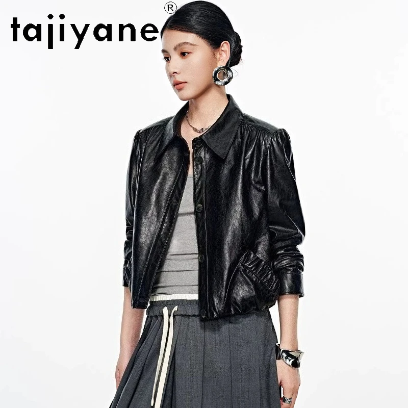 

TAJIYANE 100% Real Sheepskin Jackets Women Stylish Oil Wax Short Coat 2026 Spring Genuine Leather Jacket Woman Clothes дубленка