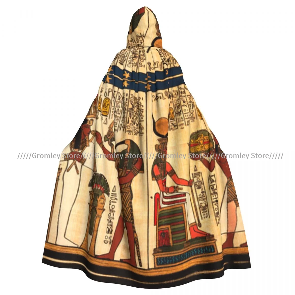 Witch Long Hooded Robe Egyptian Papyrus With Hieroglyphs Halloween Cloak Cosplay Costumes for Adult