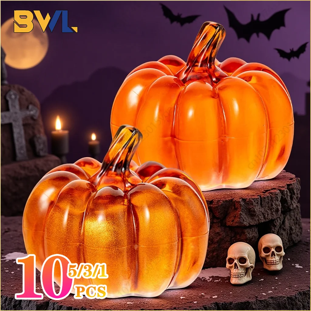 1-10PCS LED Glowing Pumpkin Halloween Decorations Tabletop Ornaments Spooky Props for Haunted House Party Home Desktop Display