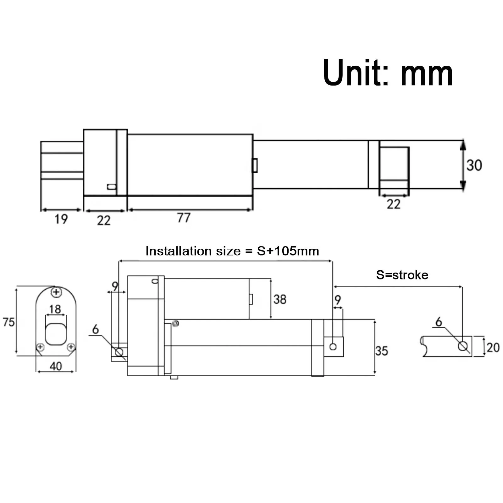 محرك تخفيض ترددي 24 فولت، جهاز دفع سحب قضيب تلسكوبي صغير للرفع الكهربائي 100 مم #2