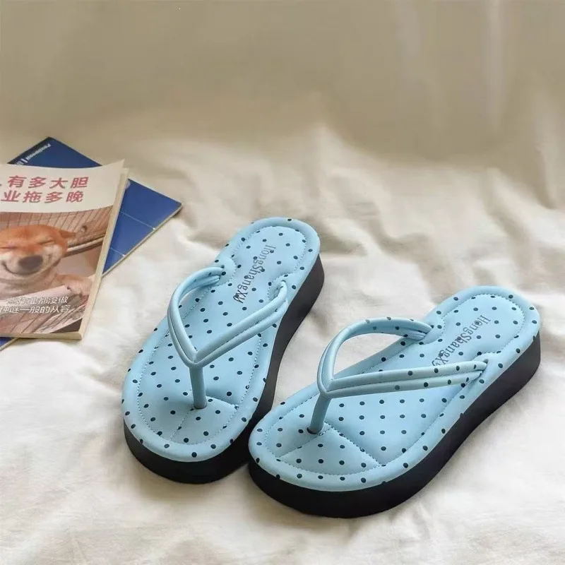 Wave Point Toe Flip Flops With Thick Soles And Ins Style Fashionable Flip Flops For Girls, Summer Beach Anti Slip And Breathable