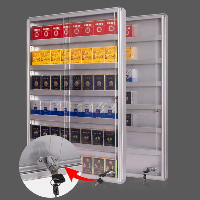 Custom Wall-Mounted Rack Supermarket Convenience Store Small Display Cabinet Tobacco Sales Rack with Door an