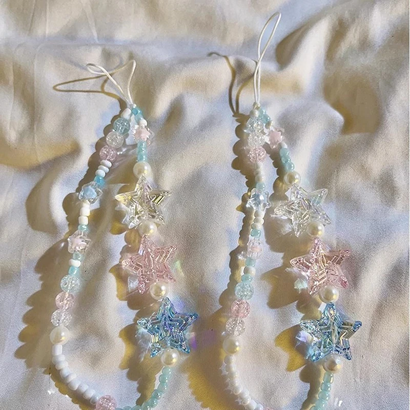 Pentagram Beading Phone Strap Charm Chain Phone Case Hanging Rope Cellphone Lanyard Keychain Woman Girl Bag Camera Pendant