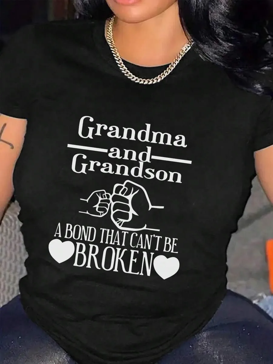 

Plus - Size Black T - shirt: Family - themed Design, “Grandma & Grandson Bond” Slogan