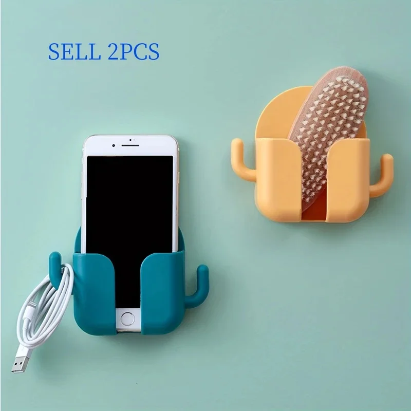 1/2pcs Punch-free Mobile Phone Holder Wall Mount Stand Remote Control Organizer Storage Box Charging Bedside Container Rack