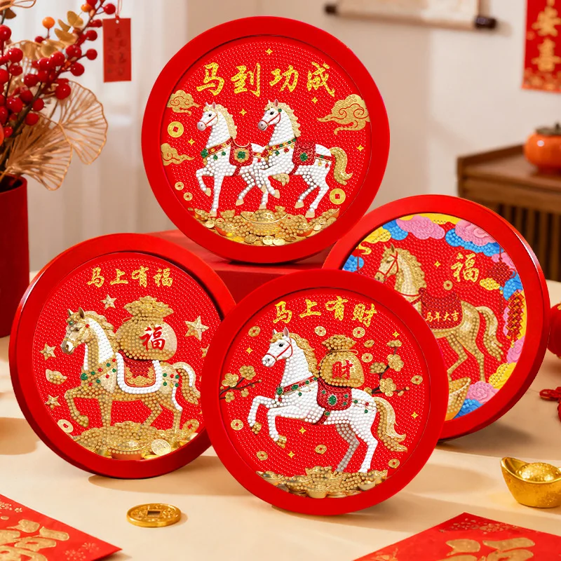 

Hot Selling 2026 Year of the Horse DIY Festive Red Horse Diamond Painting With Frame Blessing Lucky gift Decorative Figurine
