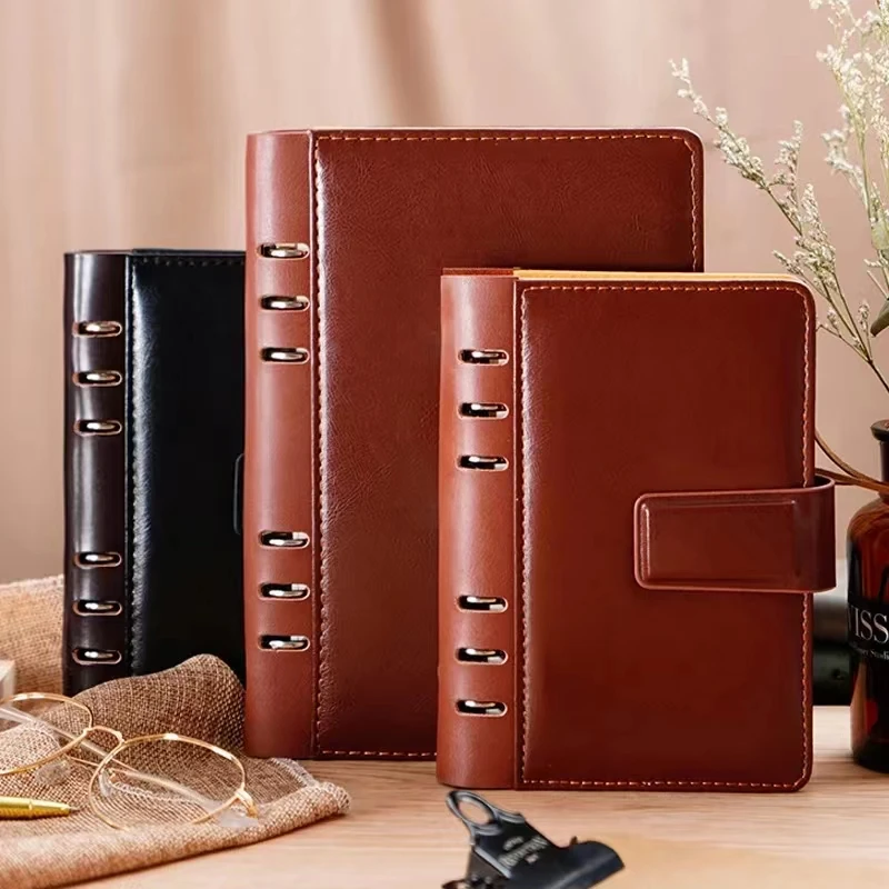 Imagem -04 - Leather Personal Planner Notebook a5 b5 Marrom Ring Binder Organizador Preto Luxo Reutilizável Agenda Note Book pu