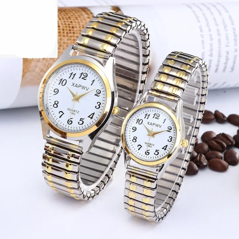 Classic Large Dial Elastic Quartz Fashionable Couple Watch Spring Steel Band Retro Large Digital Student Elderly Watches