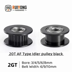 GT2 2GT Timing Pulley idler pulley black 20 Teeth AF Type Bore 3/4/5/6/8mm Belt Width 6/9/10/15mm 20 toothed belt bearing