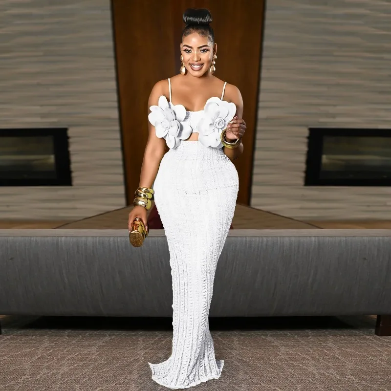 KEXU robe d'anniversaire de luxe femmes texturé fleurie Maxi robe Glam Spaghetti sangle froncé Sexy robes de soirée Clubwear