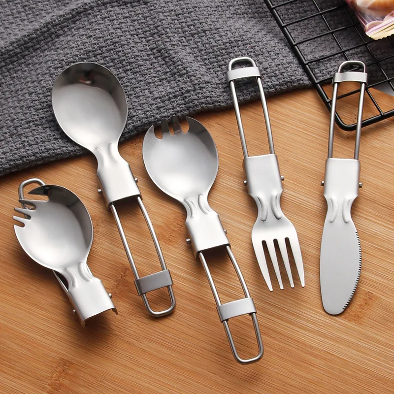 304 Stainless Steel Portable Folding Fast Food Salad Spoon Fork Chopstick Reusable Camping Outdoor Travel Dinner