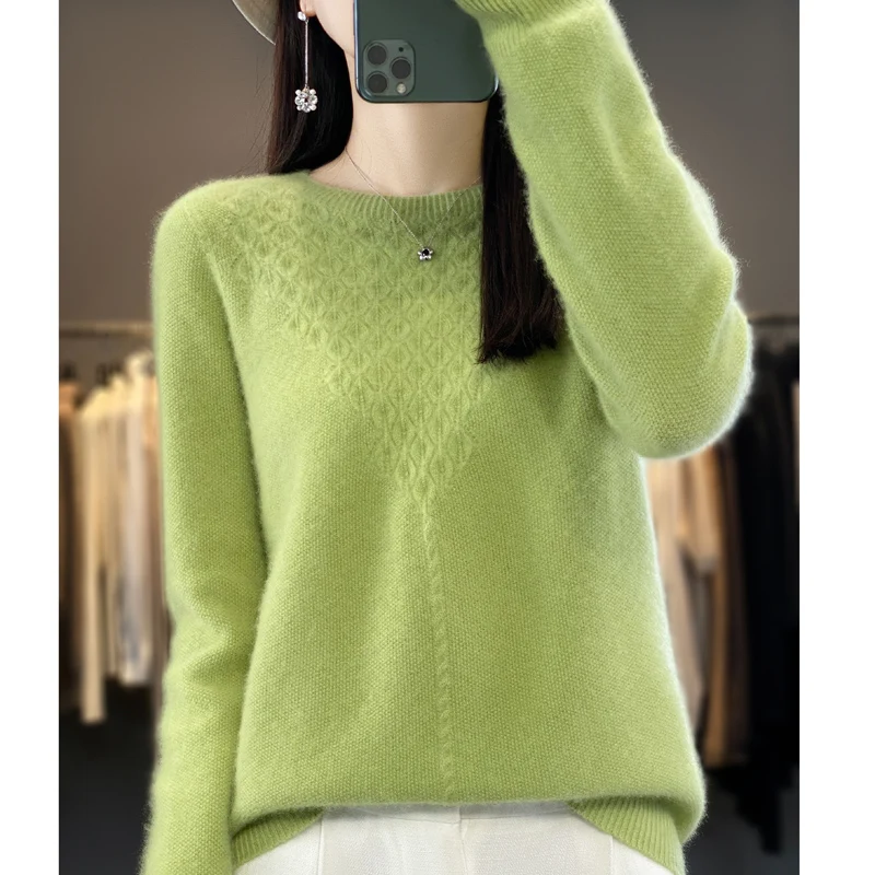 100% merino wool O-neck women\'s sweater autumn and winter long-sleeved knitted cashmere sweater pullover loose fashion top