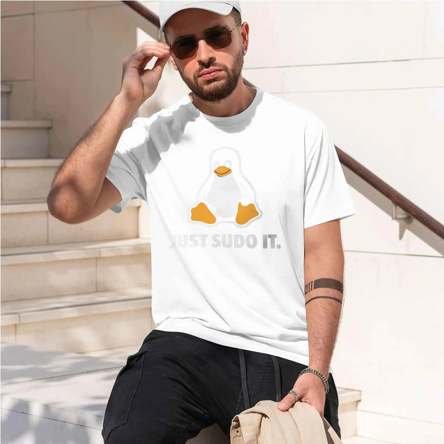 2026 new printed T-shirtMen's Linux T-Shirt Just Sudo It Print Casual Short Sleeve Tee for Programmers Tech Enthusiasts