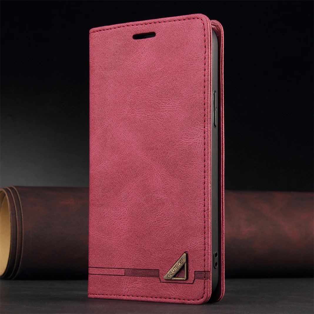 Plain RFID Blocking Leather Flip Case FOR SHARP AQUOS SENSE6 SENSE 6 Cover Metal Decoration Book Skin For AQUOS SENSE4 Case