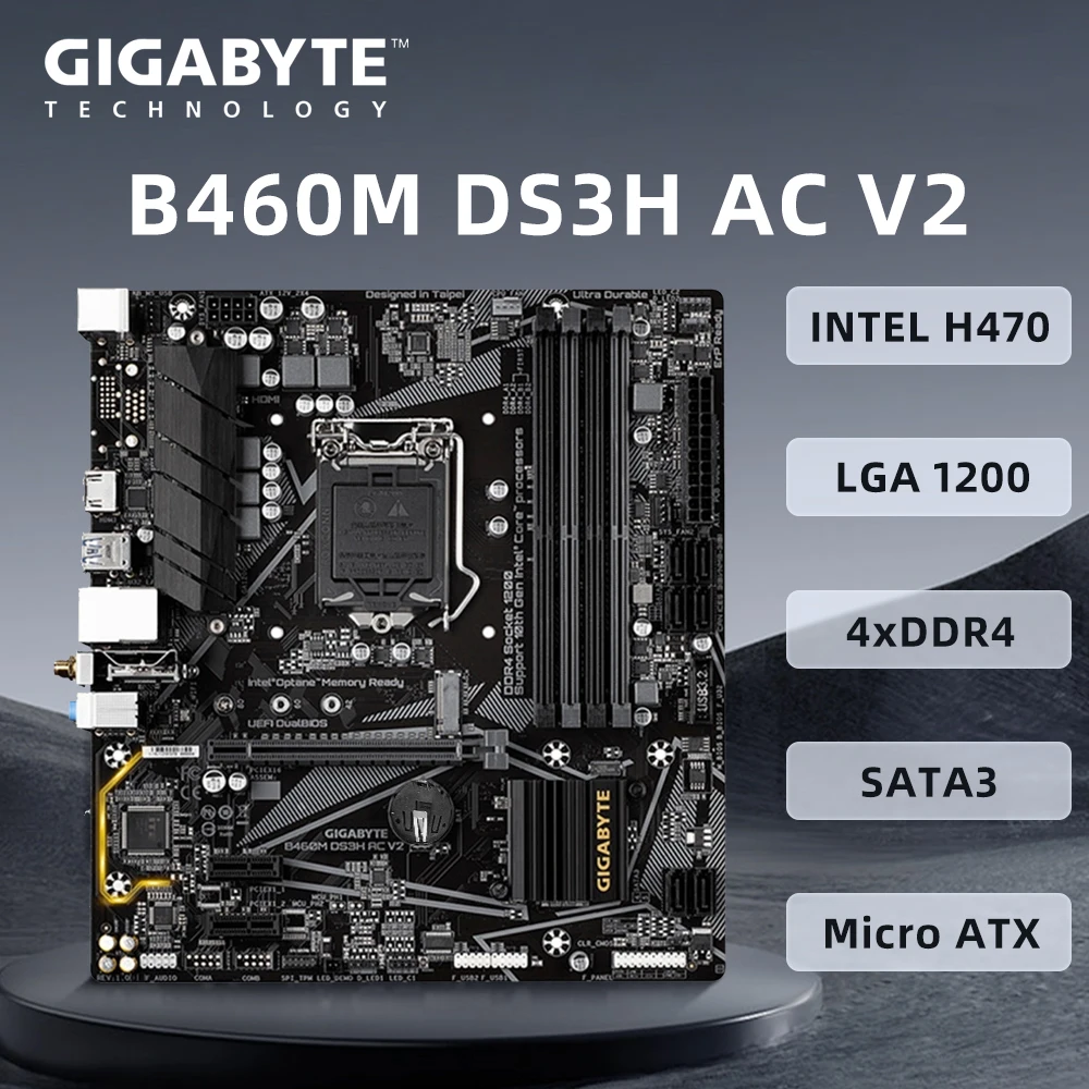 Gigabyte B460M DS3H AC V2  Motherboard Supports LGA 1200 i9-10900K i7-10700K  CPU,Intel B460 DDR4 2666 MHz,PCI-E 3.0,Micro ATX.