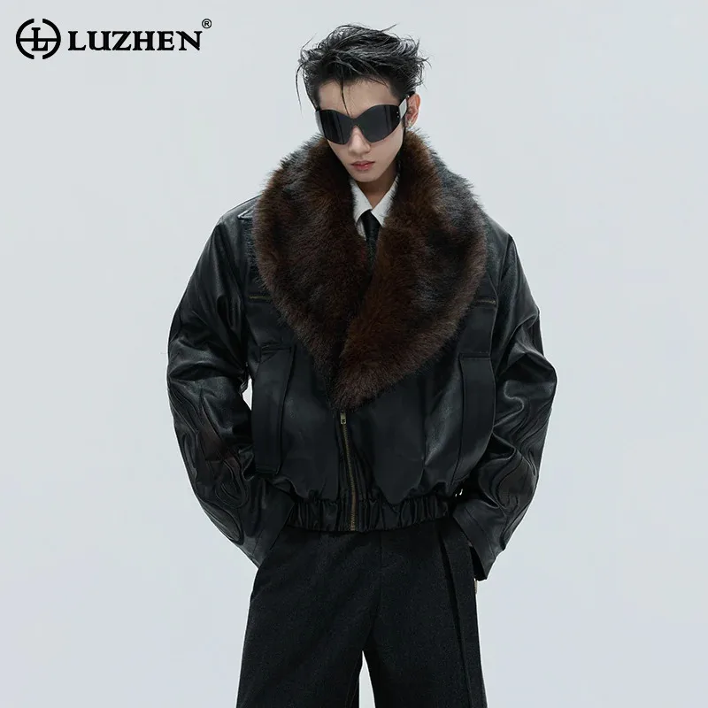 

LUZHEN 2025 New Original Detachable Fur Collar Design Male Leather Jacket Fashion High Quality Handsome Women's Clothes JY4779