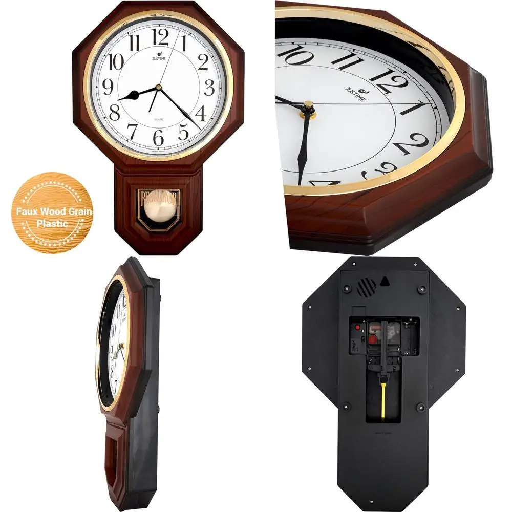 

Classic Schoolhouse Style Wall Clock with Pendulum and Westminster Chime