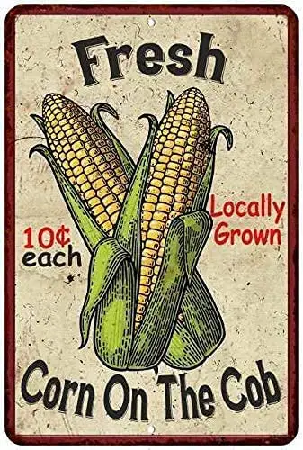  Metal Vintage Tin Sign Decor,Fresh Corn on The Cob Vintage,Farmhouse Sign Country Farm Kitchen Wall Home Garden Decor Art Signs