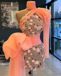 Blush Pink Mini Mermaid Cocktail Dresses One Shoulder Flowers Prom Party Dresses For Teens Homecoming Dresses Vestidos De Cóctel