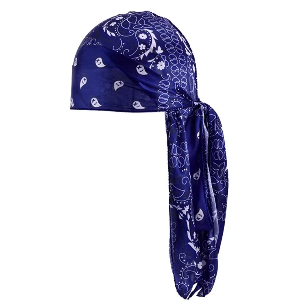 Trends Amoeba Print Men's Headscarf Breathable Imitation Silk Long Tail Pirate Cap Lightweight Wave Print Hip Hop Hat Outdoor